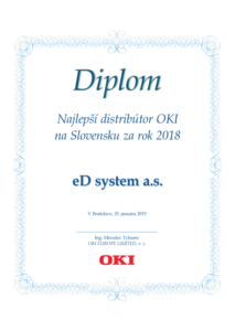 Najlepším distribútorom OKI na Slovensku za rok 2018 je eD system